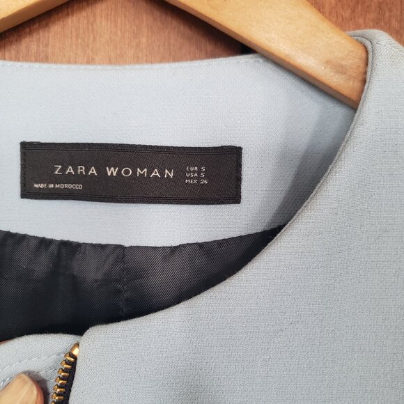 Zara Woman baby blue collarless overcoat - Picture 3 of 7